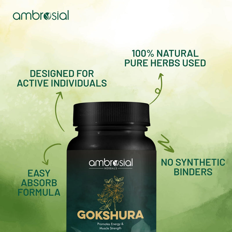 Ambrosial Gokshura Tribulus Terrestris High Strength 500 mg per Capsule | Tribulus Terrestris Extract Capsules for Men & Women | Herbal Supplement for Energy & Immunity (Pack of 1-60 Capsules) 60 count (Pack of 1) - BeesActive Australia