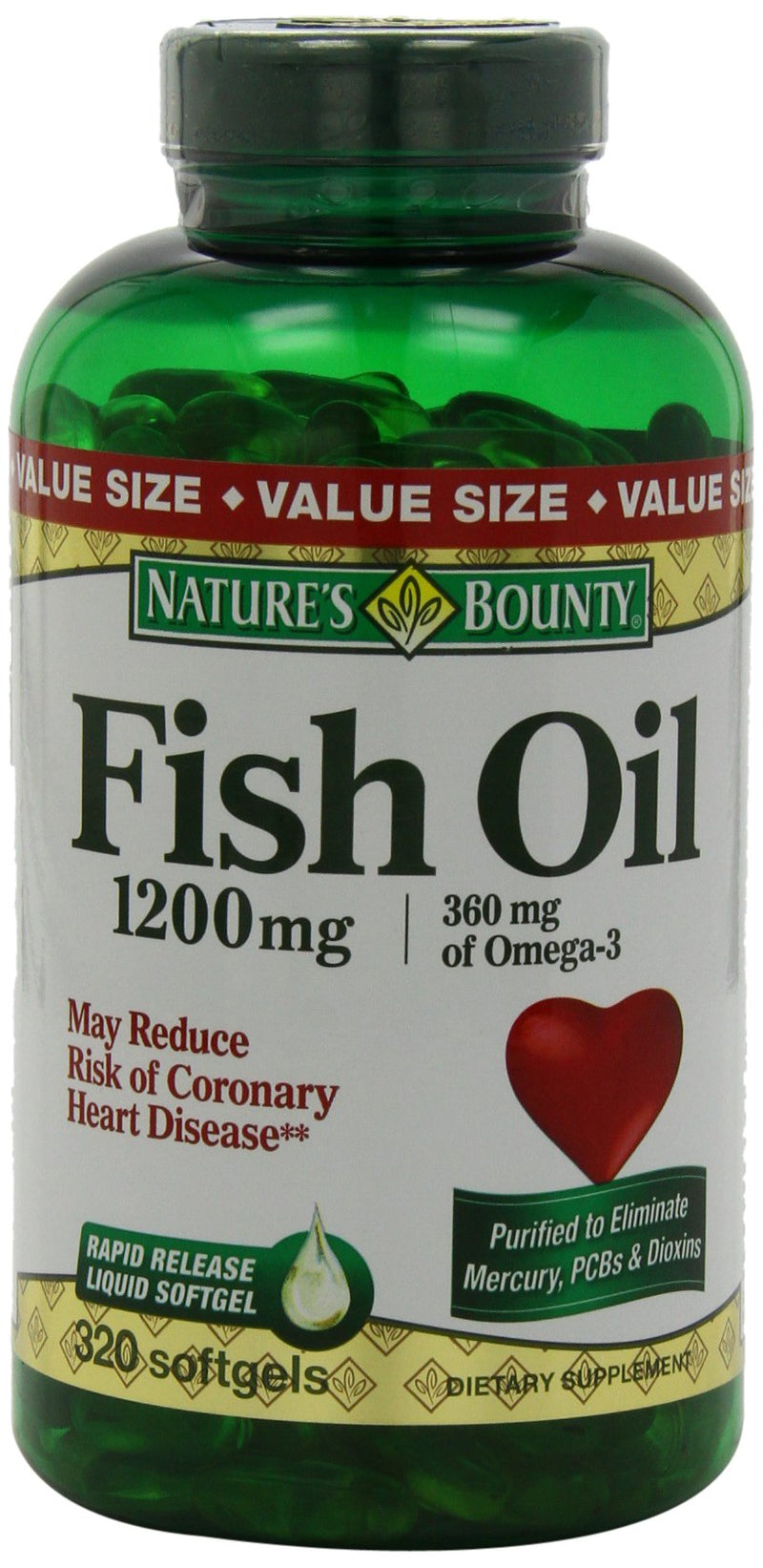 Nature’s Bounty Fish Oil, 1200mg, 360mg of Omega-3, 320 Rapid Release Softgels - BeesActive Australia