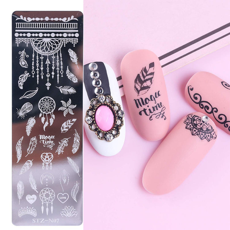 5 Pcs Nail Polish Printing Plate+1 Piece Of Stamper+1 Piece Of Scraper Diy Set Butterfly Rose Bohemian Feather Leaf Cat Pattern Nail Art Decoration - BeesActive Australia