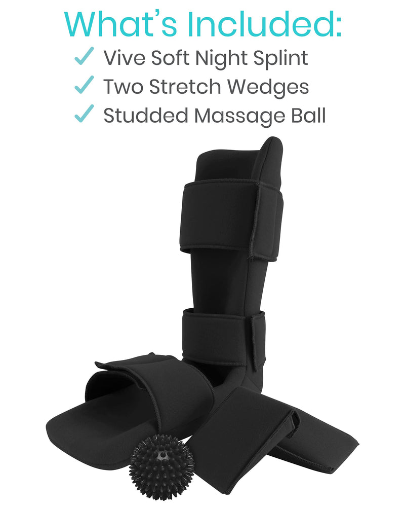 Vive Plantar Fasciitis Night Splint Plus Trigger Point Spike Ball - Soft Leg Brace Support, Orthopedic Sleeping Immobilizer Stretch Boot - Heel Spur, Foot Pain, Achilles Inflammation, Soreness Relief Black Small - BeesActive Australia