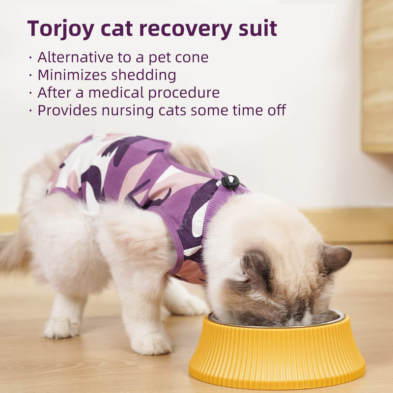 TORJOY Cat Dog Recovery Suit, Abdominal Wounds Cone E-Collar Alternative Anti-Licking Or Skin Diseases Pet Surgical Recovery Pajama Suit, Soft Fabric Camouflage Onesies for Cats Medium purple - BeesActive Australia