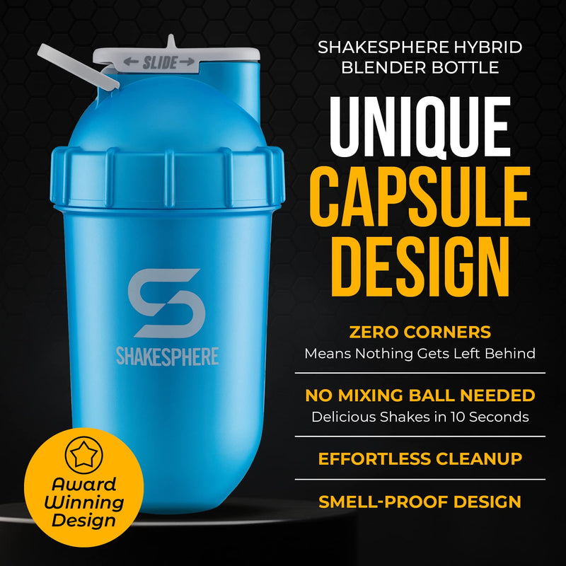 ShakeSphere Tumbler: Protein Shaker Bottle, 700ml - Capsule Shape Mixing - Easy Clean Up - No Blending Ball or Whisk Needed - BPA Free - Mix & Drink Shakes, Smoothies, More - Matte Black/Black Logo Matte Black With Black Logo - BeesActive Australia