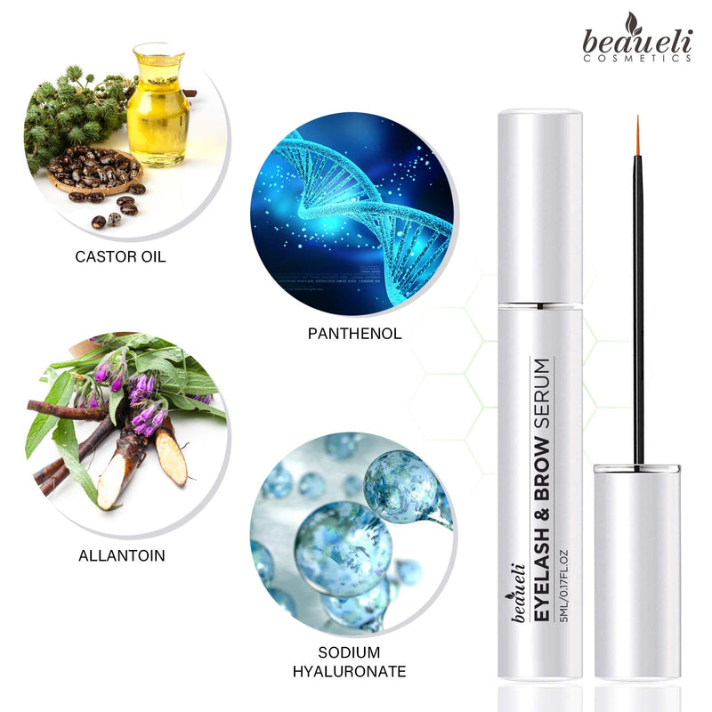 Beaueli Eyelash Growth Serum 5ML Premium Castor Oil & Blended Nutrient for Longer Thicker Healthy Fuller Lashes & Brows Hypoallergenic Natural Lash Booster Treatment Dermatologist Certified - BeesActive Australia