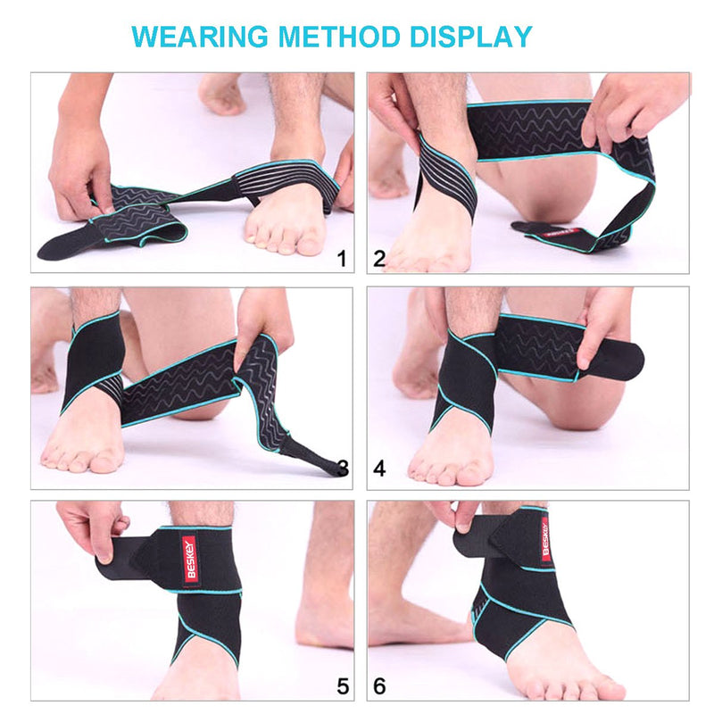 BESKEY Ankle Support Brace Adjustable Breathable Elastic Nylon Material Fit for Most Size Use for Sports Blue - BeesActive Australia