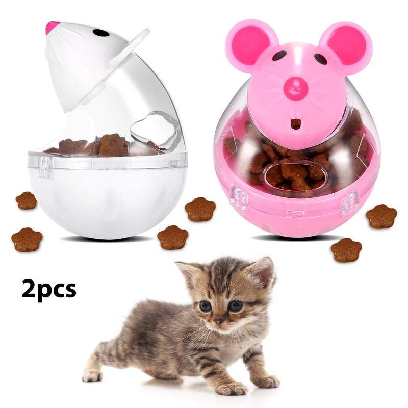 PORTOWN 4 Pcs Cat Food Ball Dispenser, Small Cat Food Balls Slow Feeder Mice Shaped Tumbler Cat Food Toy Cat Treat Toy Feeder Toy for Interactive Training(Pink,White) - BeesActive Australia