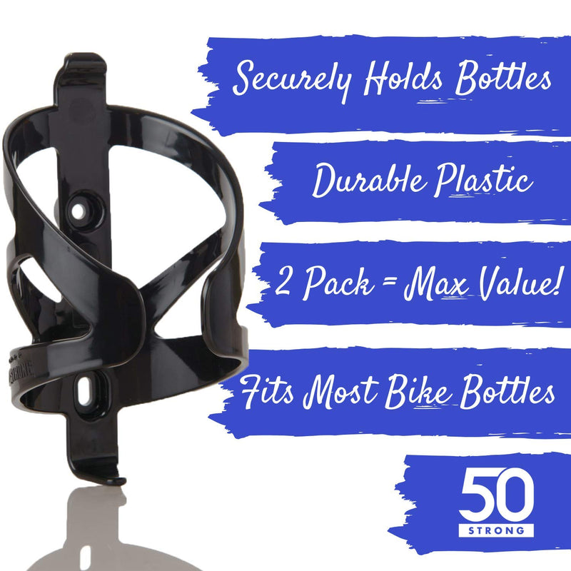 50 Strong Bicycle Water Bottle Holder 2 Pack - Easy to Install Bike Cage - Made in USA Black - BeesActive Australia