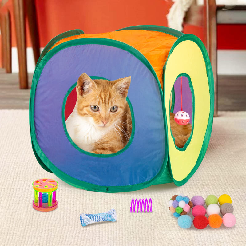Cat Toys 33 PCS, Interactive Cat Kitten Toys for Indoor Cats Kitty with Collapsible Cat Play Tunnel Tube Tent Cat Feather Wand Teaser Cat Bell Fuzzy Ball Springs Mouse Toys For cats less than 12lbs - BeesActive Australia