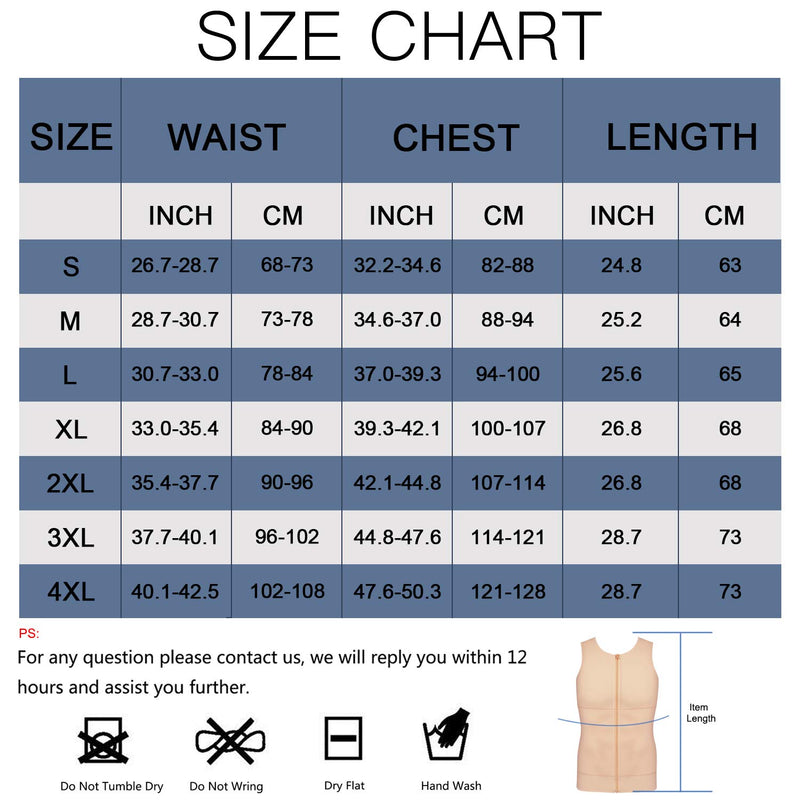 [AUSTRALIA] - Wonderience Compression Shirts for Men Undershirts Slimming Body Shaper Waist Trainer Tank Top Vest with Zipper Beige Large 