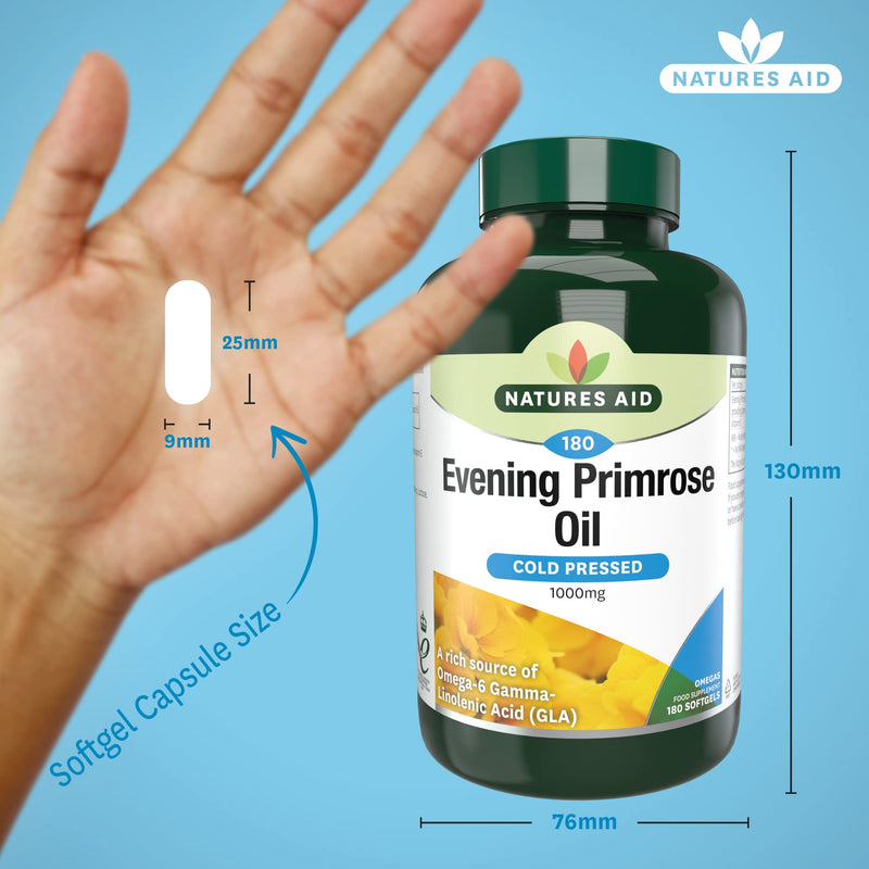 Natures Aid Evening Primrose Oil 1000 mg, Cold Pressed, Omega-6 GLA, 180 Softgel Capsules 180 Count (Pack of 1) - BeesActive Australia