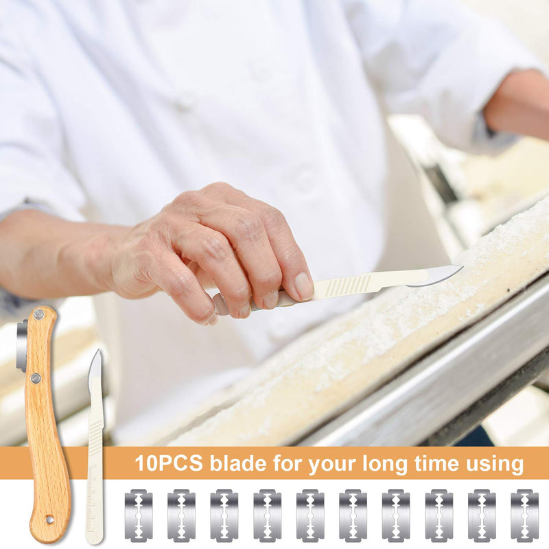 Bread Lame Knife with 10 Pieces Replaceable Blades Wooden Handle Lame Slashing Tool and 2 Pieces Dough Scoring Knife with Protective Cover for Making Bread Tool (Classic Style) Classic Style - BeesActive Australia