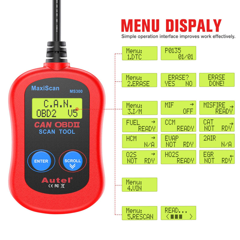 Autel MS300 OBD2 Scanner Code Reader, Turn Off Check Engine Light, Read & Erase Fault Codes, Check Emission Monitor Status CAN Diagnostic Scan Tool - BeesActive Australia
