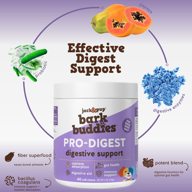 Jack&Pup Probiotic Chews for Dogs - Dog Probiotic Chews Small and Medium - Pro-Digest Bark Buddies (Up to 40 lbs) Puppy Probiotic Dog Chews, Pet Probiotics for Dogs - Probiotics for Puppies (60ct) - BeesActive Australia
