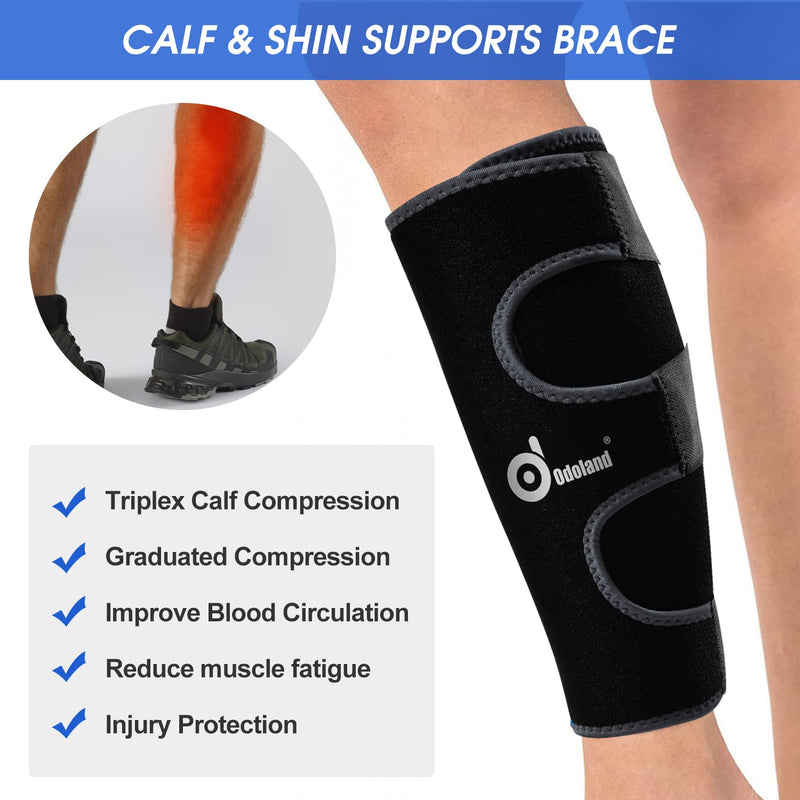 Odoland Calf Compression Sleeve Calf Brace for Calf Pain Relief Strain, Sprain, Tennis Leg and Calf Injury - Guard Leg and Adjustable Shin Splints Support for Sport Recovery Fitness and Running #2 Black - BeesActive Australia