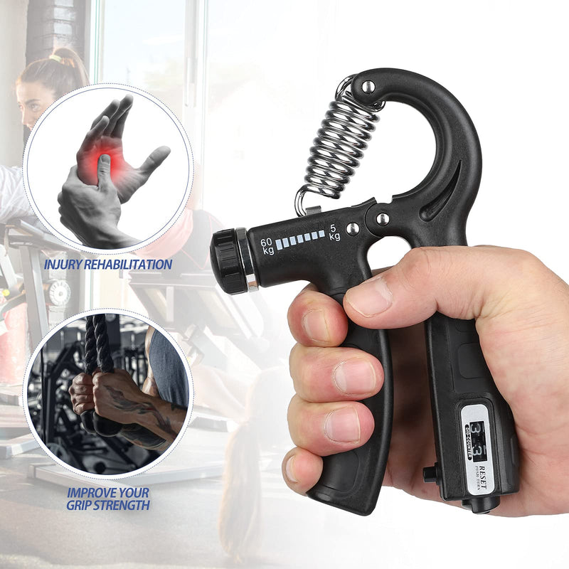 NIYIKOW 2 Pack Grip Strength Trainer with Counter, Hand Grip Strengthener, Adjustable Resistance 11-132Lbs (5-60kg), Non-Slip Gripper, Perfect for Athletes and Hand Rehabilitation Exercising 2Pack-Black - BeesActive Australia