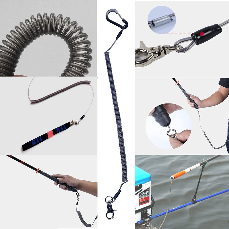 LAIBOREC Fishing Lanyards, Heavy Duty Coiled Lanyard Steel Wire Retractable Safety Fishing Tool Ropes Accessories with Carabiner and Lobster Clip for Rods, Pliers, Boating, Paddles, Kayak(2PCS) - BeesActive Australia