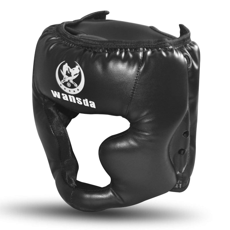 [AUSTRALIA] - SANJOIN Boxing Headgear, Synthetic Leather MMA Headgear, UFC Fighting Head Guard Sparring Helmet, Black boxing helmet 