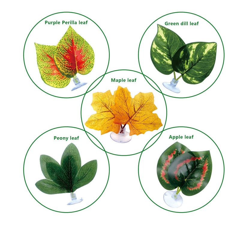 Reptile Plants Leaves Terrarium Plants Habitat Decoration Accessories Decorate Grass Leaf with Suction Cup for Gecko Snake Tortoise 5pcs - BeesActive Australia