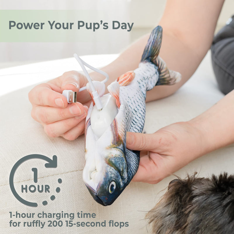 Floppy Fish Dog Toy - Interactive Dog Toy with Moving Tail + Extra Skin | USB Charged Flopping Fish Toy for Dogs up to 30lb | Small Dog Toys Interactive for Excercise & IQ | Machine-Washable Cover - BeesActive Australia