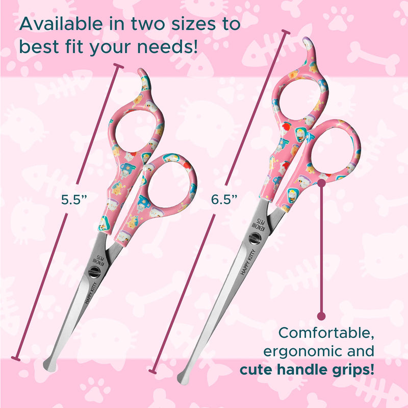 Kenchii Happy Kitty Ball Tip Shears Trimming Scissors for Cats | Pet Grooming Kitten Essentials | Stainless Steel Grooming Scissors for Cats | Safety Blunt Tip Scissors and Cat Grooming Tools | 5.5 In 5.5 Inch Pink - BeesActive Australia