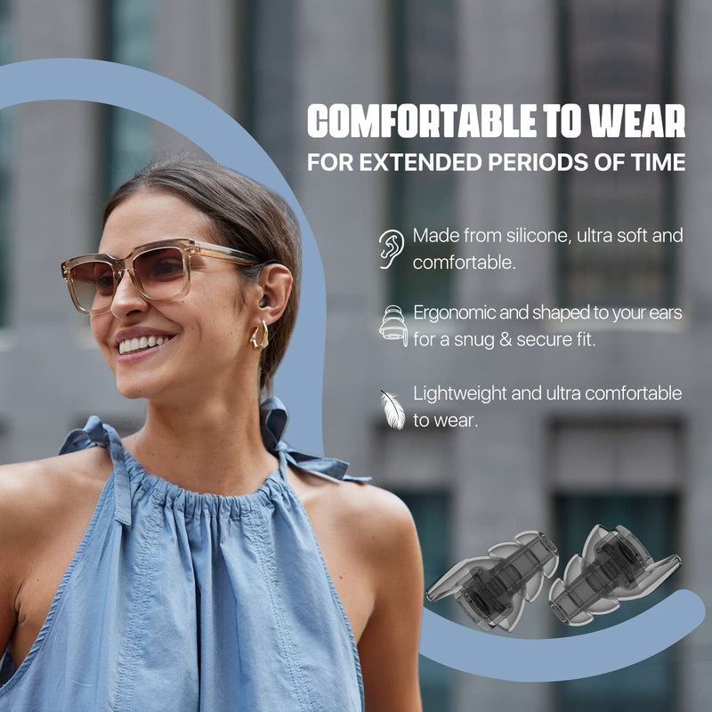 Hearprotek Ear Plugs for Work, [2 Pairs] Noise Reduction Ear Plugs, Reusable High Fidelity Concert Earplugs Corded-Ear Protection for Work Safety Motorcycle Construction Party Airplane Travel (26dB) Transparent Black - BeesActive Australia