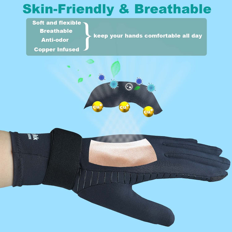 2 Pairs Arthritis Gloves for Women Men, Relieve Hand Pain, Copper Gloves for Carpal Tunnel, Crochet, Open/Full Finger Compression Gloves with Touchscreen Tips & Wrist Strap (Small/Medium) Black- Open Finger(1 Pair)+full Finger(1 Pair) Small-Medium - BeesActive Australia