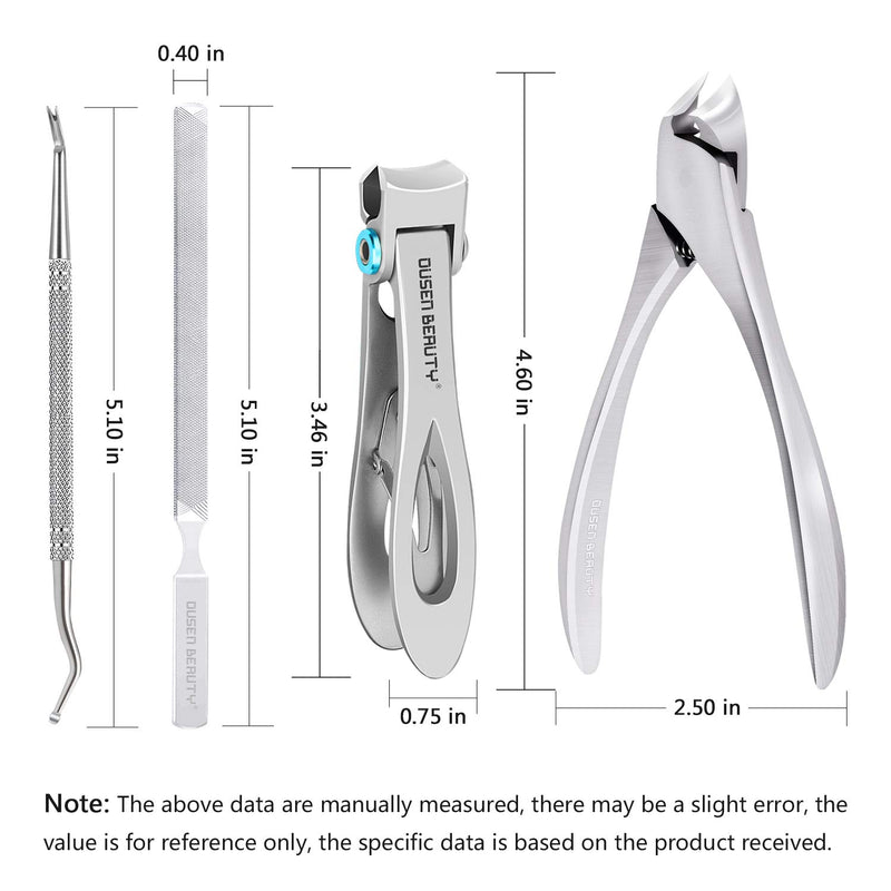 Nail Clippers for Thick Nails, Professional Ingrown Toenail Clippers Podiatrist Tools, Wide Jaw Opening Thick Nail Clippers, Stainless Steel Large Toenail Clippers Pedicure Kit 4 Pcs for Seniors & Men Silver-4pcs - BeesActive Australia