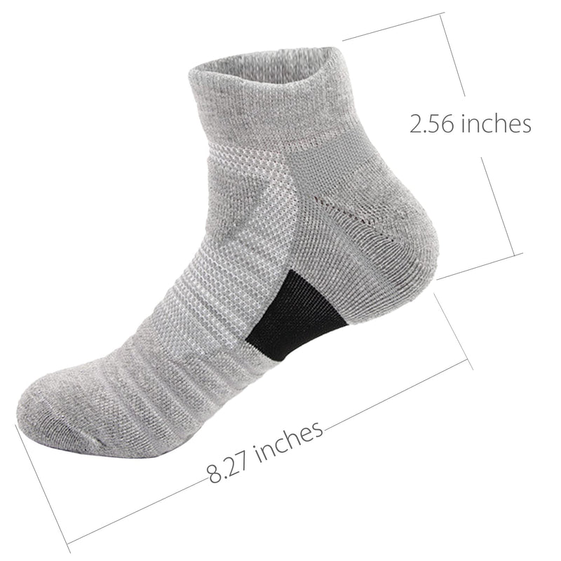 6 Pack Running Socks for Men, Cushioned Quarter Running Sports Socks, Black, White, Grey Optional, Fit US Size 4 to 6.5 - BeesActive Australia