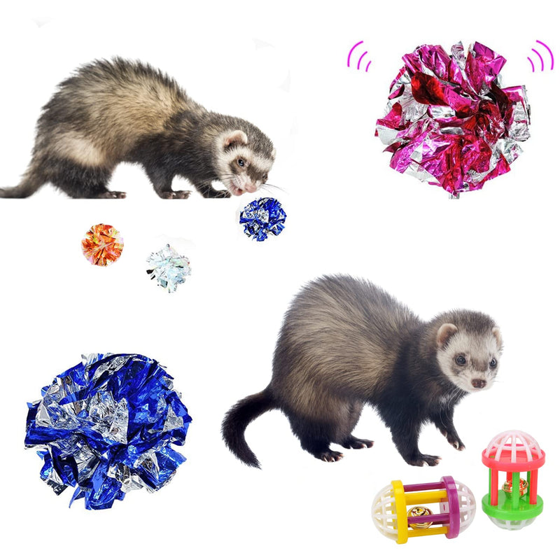 HAICHEN TEC 11 Pack Ferret Toys Set - Mylar Crinkle Balls Hollow Sound Toy with Bell Interactive Exercise Scratch Play Chasing Chewing Toys Random Color for Indoor Pet Ferret Cat Kittens - BeesActive Australia