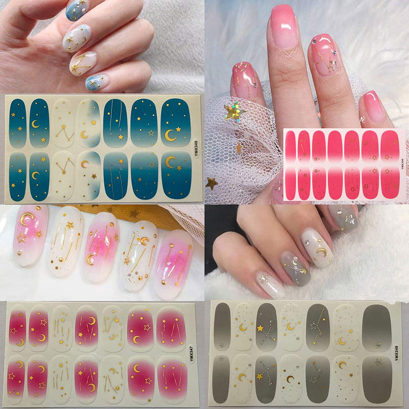 SILPECWEE 12 Sheets Star Moon Design Adhesive Nail Art Polish Stickers Strips And 1Pc Nail File Nail Wraps Decals Manicure Kit For Women NO1 - BeesActive Australia