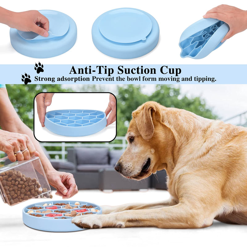 ALLYGOODS Silicone Slow Feeder Dog Bowl - Non Slip Dog Food Bowl with Anti-Tipping Bottom Suction Cup - Easy Cleaning Slow Feeder - Prevents Gulping and Vomiting Dog Feeder Large (Pack of 1) Blue - BeesActive Australia
