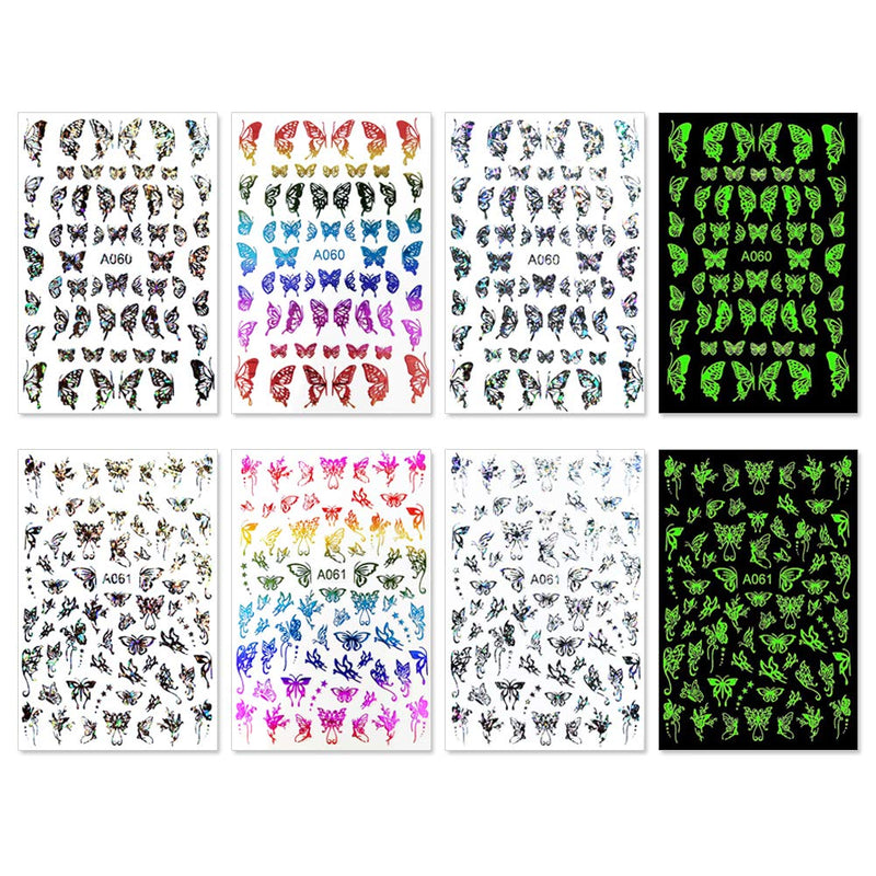 SILPECWEE 16 Sheets Laser Butterfly Adhesive Nail Art Stickers Decals Tips With 1Pc Tweezers Glow In The Dark Design Manicure Accessories NO1 - BeesActive Australia