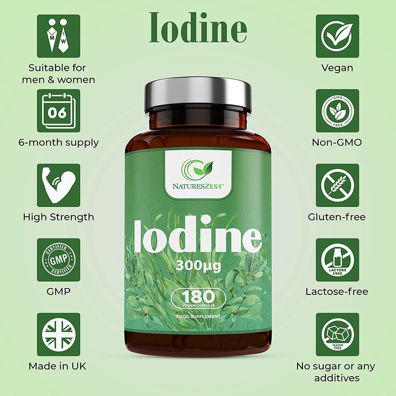 High Strength Iodine Capsules - 180 Capsules, 6 Month Supply � Thyroid Support Supplement, 300?g Iodine per Cap � Thyroid Formula, for a Normal Thyroid Function � Potassium Iodide � Packaging May Vary - BeesActive Australia