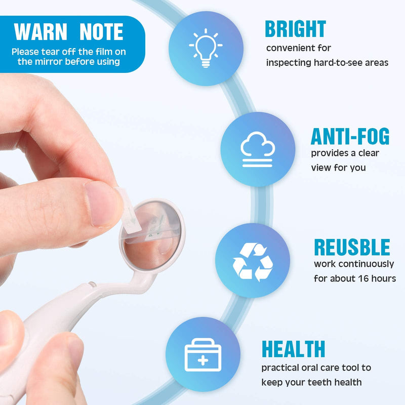 Dental Mirror Light Tooth Anti Fog Illuminated Tool Mouth Inspection with LED White Dental Mirror Oral Mirror with Battery for Dental Care - BeesActive Australia