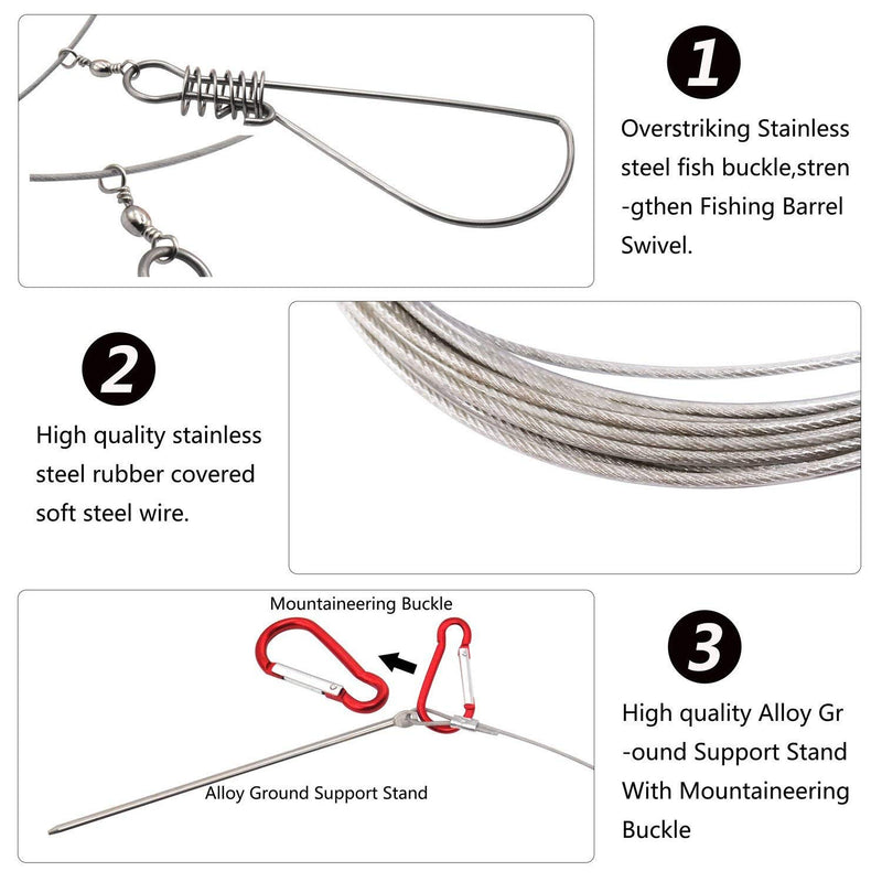 [AUSTRALIA] - Hunter's Tail Fish Stringer, Wade Fishing Stringer Clip Heavy Duty Large Stainless Steel Fish Lock Cable 10 Snaps 