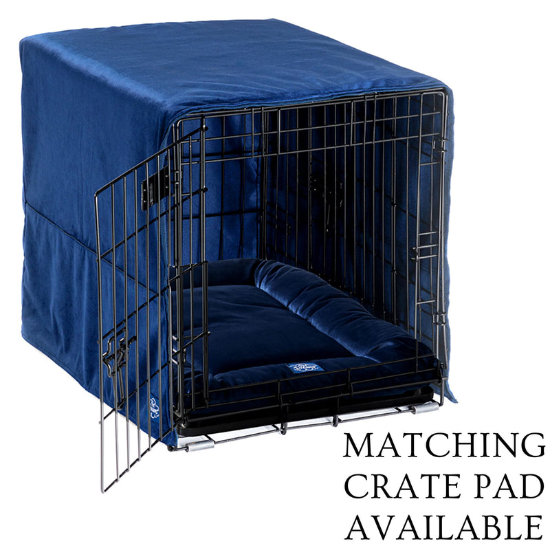 Pet Dreams Luxe Velour Crate Cover, Fits 24,30,36,42,48 inch icrate, Machine Wash & Dry, Decorative Dog Kennel Cover Sapphire Blue Open Front 36" - BeesActive Australia