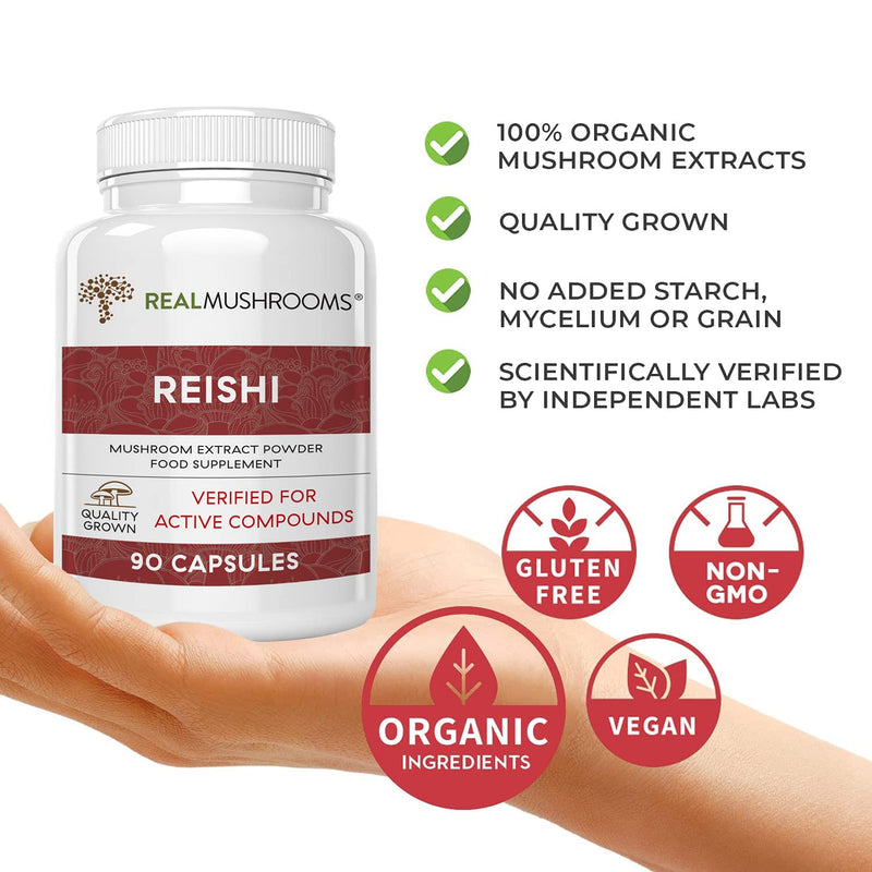Reishi Extract Mushroom Supplements (90 ct) Capsules for Longevity - Non-GMO Reishi Capsules 90 count (Pack of 1) - BeesActive Australia