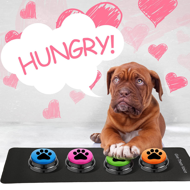 Talking Dog Buttons Set Include 4 Recordable Dog Buttons, Talking Buttons for Dog Communication, 1 Dog Button Mat (4 Button Placements), 50 Pairs Self Adhesive Dots, 8 Dog Paw Stickers for Dog Buttons - BeesActive Australia