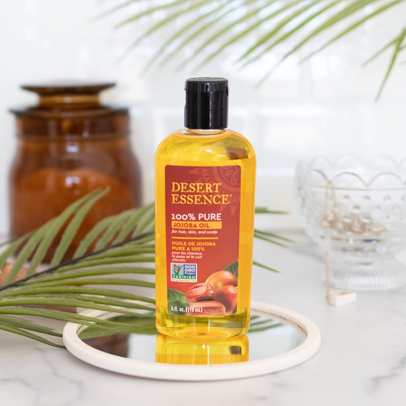 Desert Essence 100% Pure Jojoba Oil - 4 Fl Oz - Pack of 2 - Haircare & Skincare Essential Oil - All Skin Types - No Oily Residue - May Help Prevent Flakiness - Makeup Remover - Aftershave Moisturizer 4 Fl Oz (Pack of 2) - BeesActive Australia