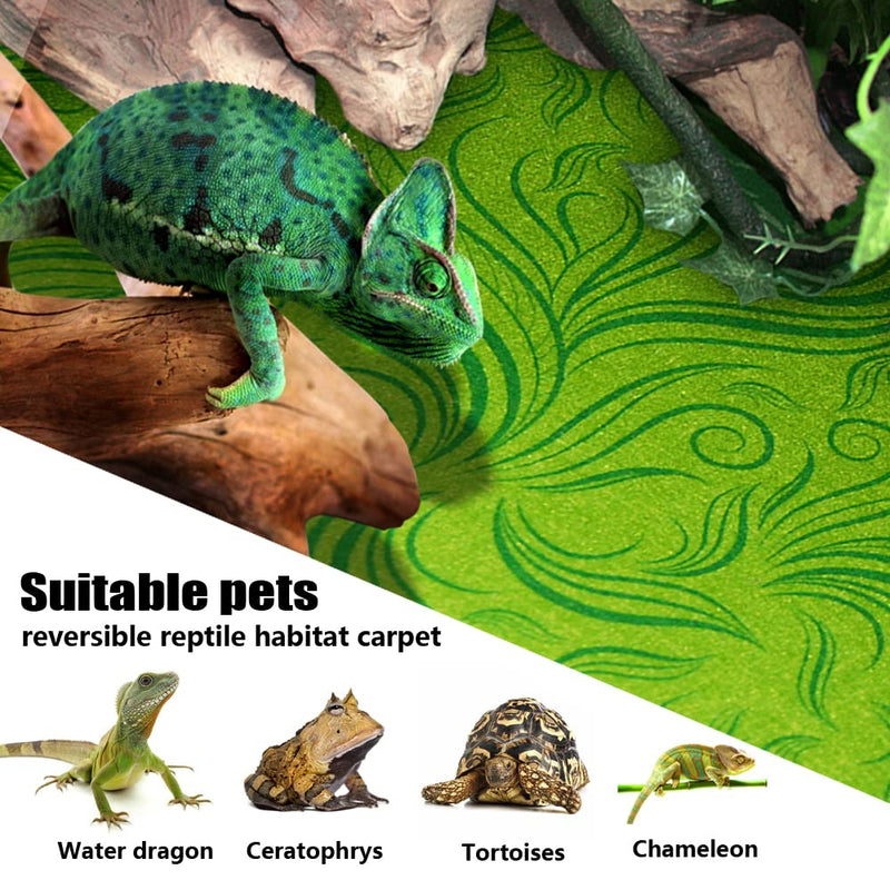 REP BUDDY 2 Pack Reptile Carpet Rainforest Tropical Mat & Reversible Substrate, Terrarium Liner Bedding, for Lizard,Chameleon,Gecko,Snake,Ceratophrys with Tweezers Feeding Tong 40 Gallon(36x18in) - BeesActive Australia