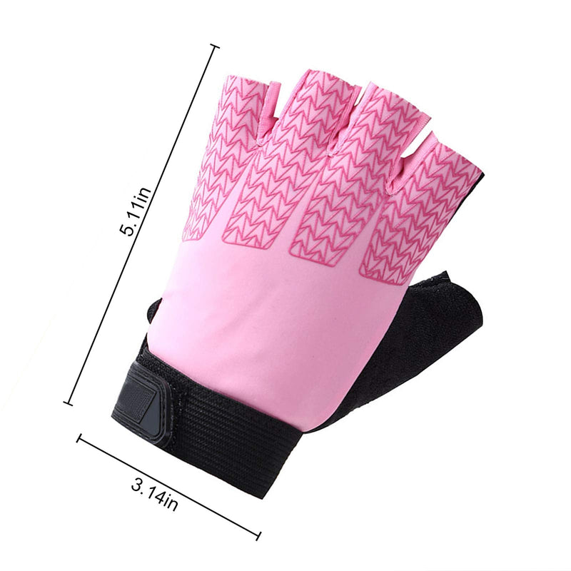 Kids Breathable Non-Slip Cycling Gloves Girls Boys Elastic Adjustable Roller Skating Cycling Half Finger Gloves Sports Fingerless Gloves for Mountain Biking Bicycle Racing Scooter Skateboarding Pink - BeesActive Australia