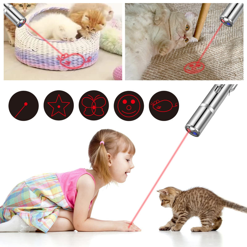 Pet Cat Laser Toy, USB Rechargeable Handheld Pointer, 5 Red Laser Patterns, Suitable Indoor Interaction with Cats or Dogs - BeesActive Australia