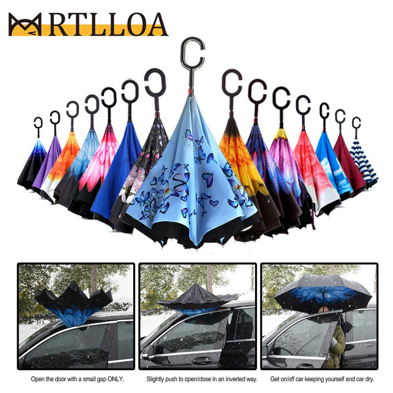 MRTLLOA Double Layer Inverted Umbrella with C-Shaped Handle, Anti-UV Waterproof Windproof Straight Umbrella for Car Rain Outdoor Use (N-Orchid Butterfly) N-Art Butterfly - BeesActive Australia