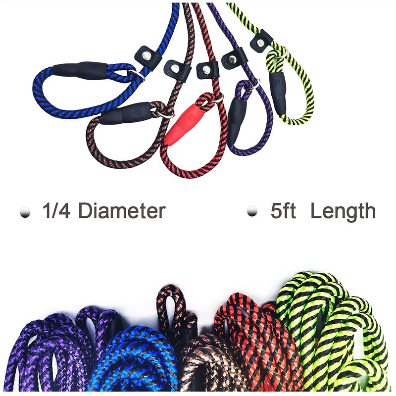 MayPaw Dog Leash Rope Slip Lead,1/4"-5Ft Durable Nylon Puppy Leash- Colorful Adjustable Training Pet Leash for Small and X-Small Dogs 1/4 in x 5ft purple - BeesActive Australia