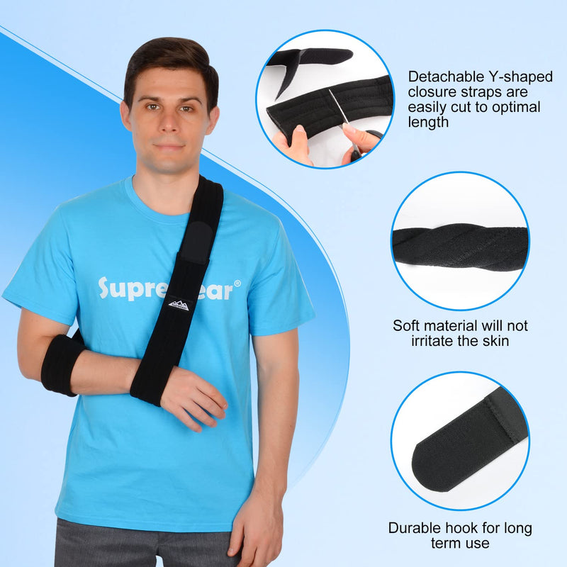 supregear Arm Sling, Adjustable Shoulder Brace Immobilizer Rotator Cuff Lightweight Arm Swathe Support for Shoulder Injury, Broken/Fractured Bones for Left and Right Arm Men and Women (Black, M) Black - BeesActive Australia