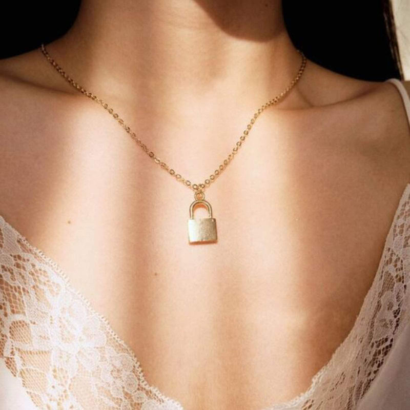 TseanYi Boho Lock Chain Necklace Gold Padlock Pendant Necklace Love Necklaces Chain Jewelry for Women and Girls (Gold) - BeesActive Australia