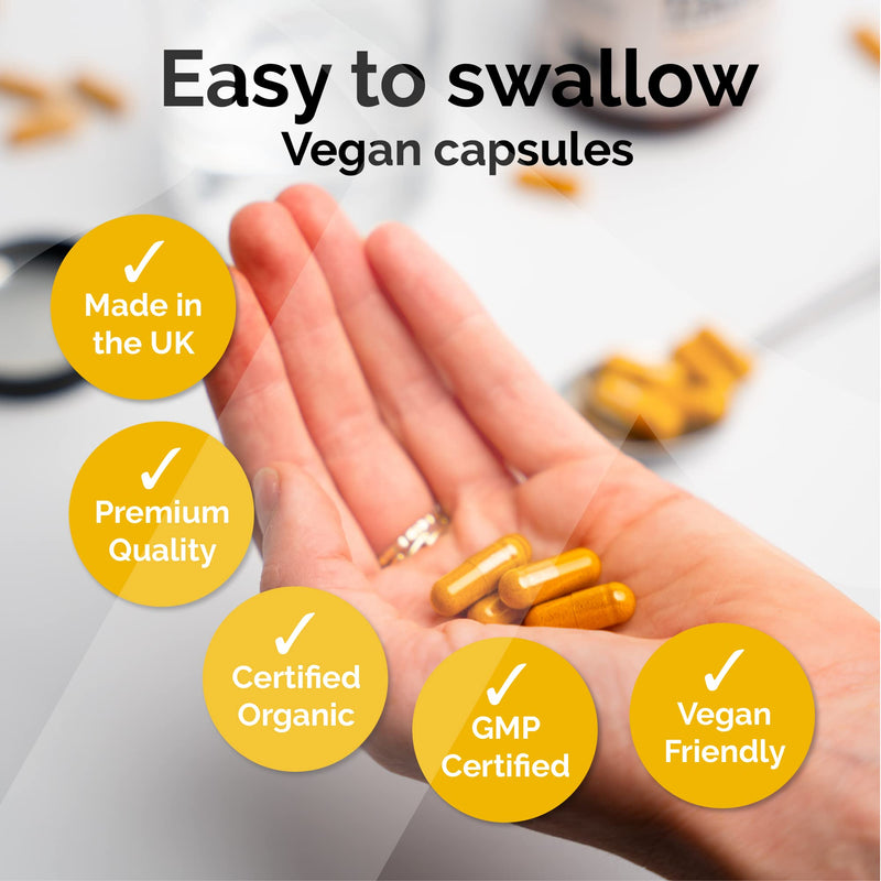 Taka Turmeric, 120 Caps Organic Turmeric with Black Pepper Extract Tumeric Curcumin Supplement, High Strength Tumeric Capsules with Curcumin and Black Pepper, Vegan, Recyclable Packaging 1 Bottle (120 Capsules) - BeesActive Australia
