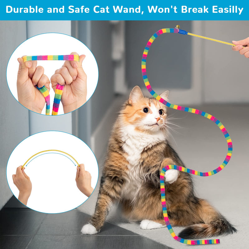 Cat Toys, Cat Wand Teaser Toys Cat Fuzzy Balls with Bell Inside and Cat Springs, Interactive Cat Toys for Indoor Cats Kittens Kitty, 3 Pack Rainbow-Red - BeesActive Australia
