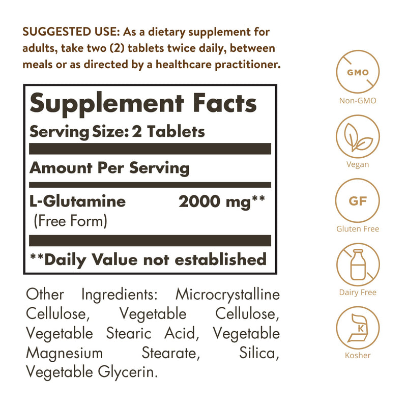 Solgar L-Glutamine 1000 mg Tablets - Pack of 60 - Supports Muscle Function - For Active Lifestyles - Great Addition to Whey Powder - Vegan - BeesActive Australia
