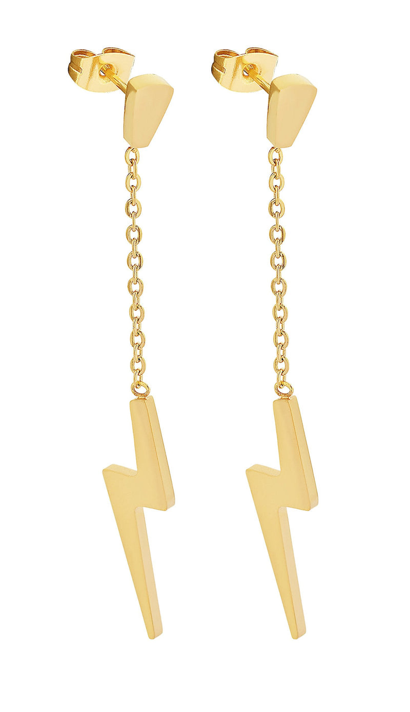 Edforce Stainless Steel Women's Girls Teens Earrings Lightning Bolt Dangle, 60mm/2.4in Gold - BeesActive Australia