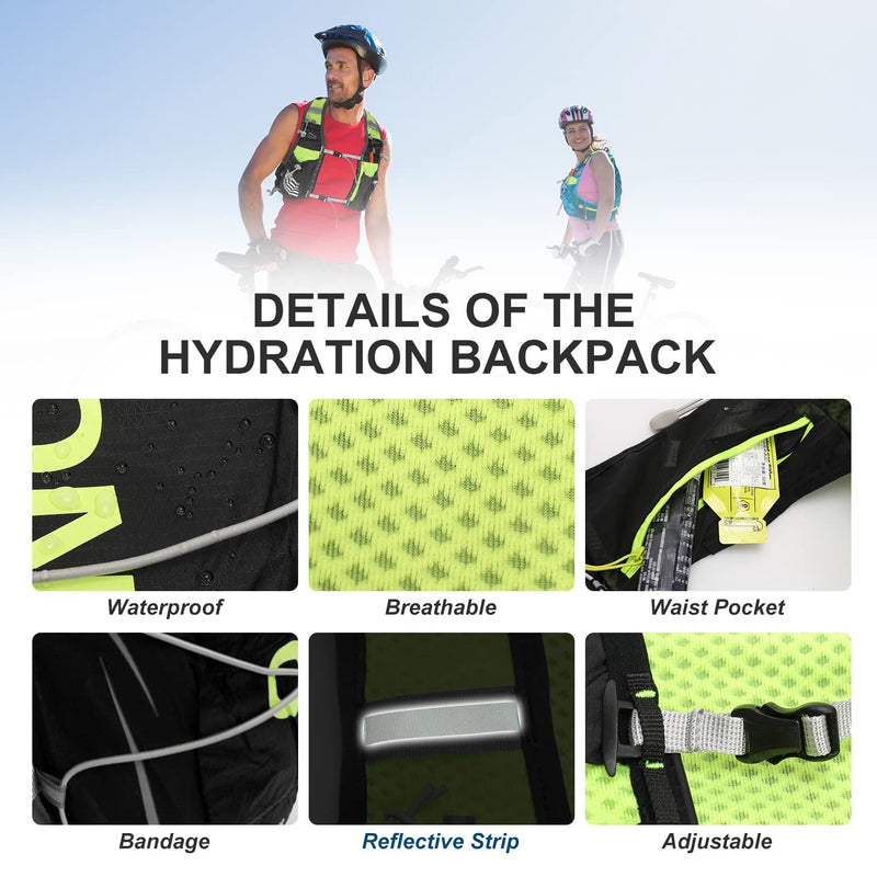 INOXTO Hydration Vest Backpack,Lightweight Water Running Vest Pack with 1.5L Water Bladder Bag Daypack for Hiking Trail Running Cycling Race Marathon for Women Men Kids Black (L/XL) - BeesActive Australia